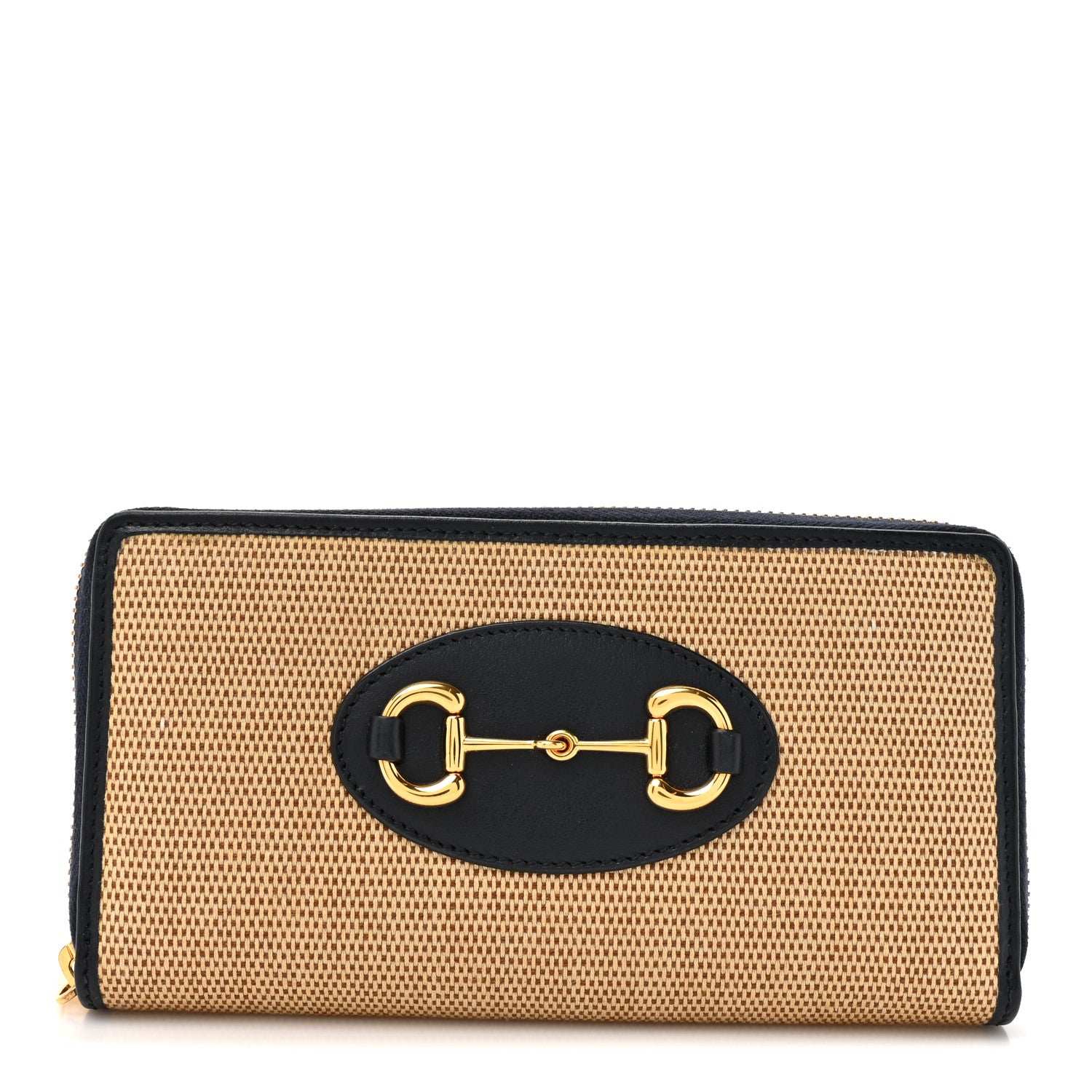 Gucci Canvas Azalea Calfskin Horsebit 1955 Zip Around Wallet Beige Blue 1 of 9