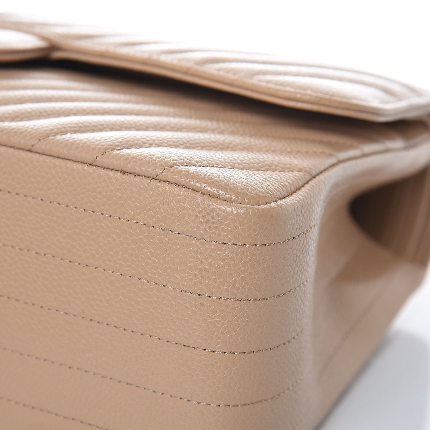 Caviar Chevron Quilted Jumbo Double Flap Beige
