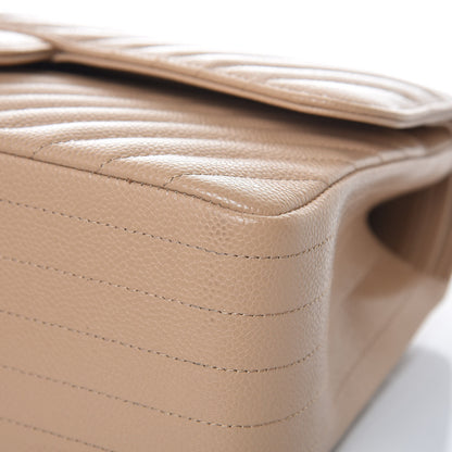 Chanel Caviar Chevron Quilted Jumbo Double Flap Beige 11 of 12