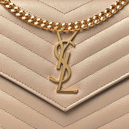 Saint Laurent Grain De Poudre Matelasse Chevron Monogram Chain Wallet Nude Powder 7 of 9