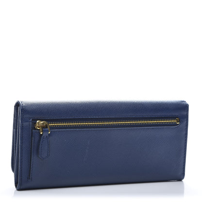 Prada Saffiano Metal Continental Flap Wallet Bluette 3 of 9
