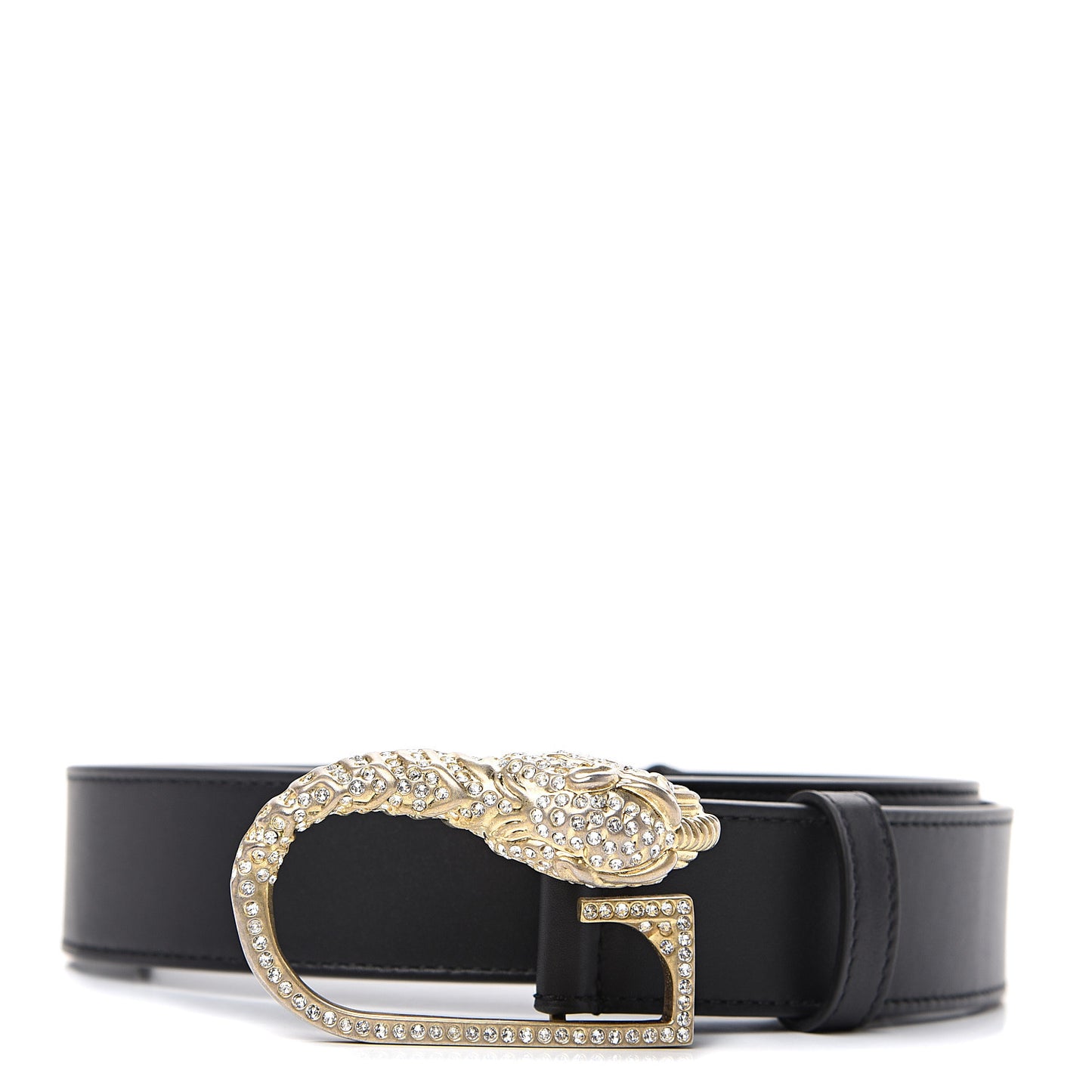 Moon Calfskin Crystal Tiger Head G Buckle 35mm Belt 85 34 Black
