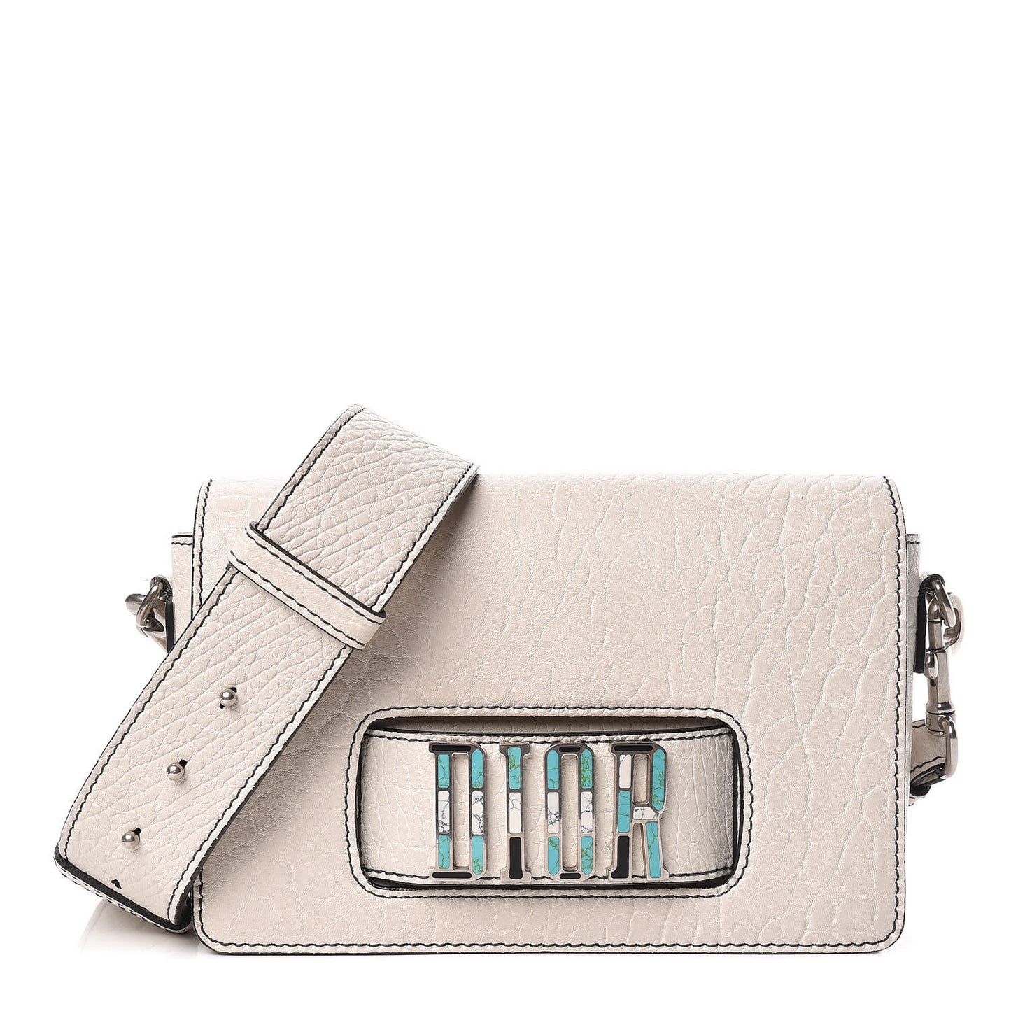 Grained Calfskin Dio(r)evolution Flap Bag Off White