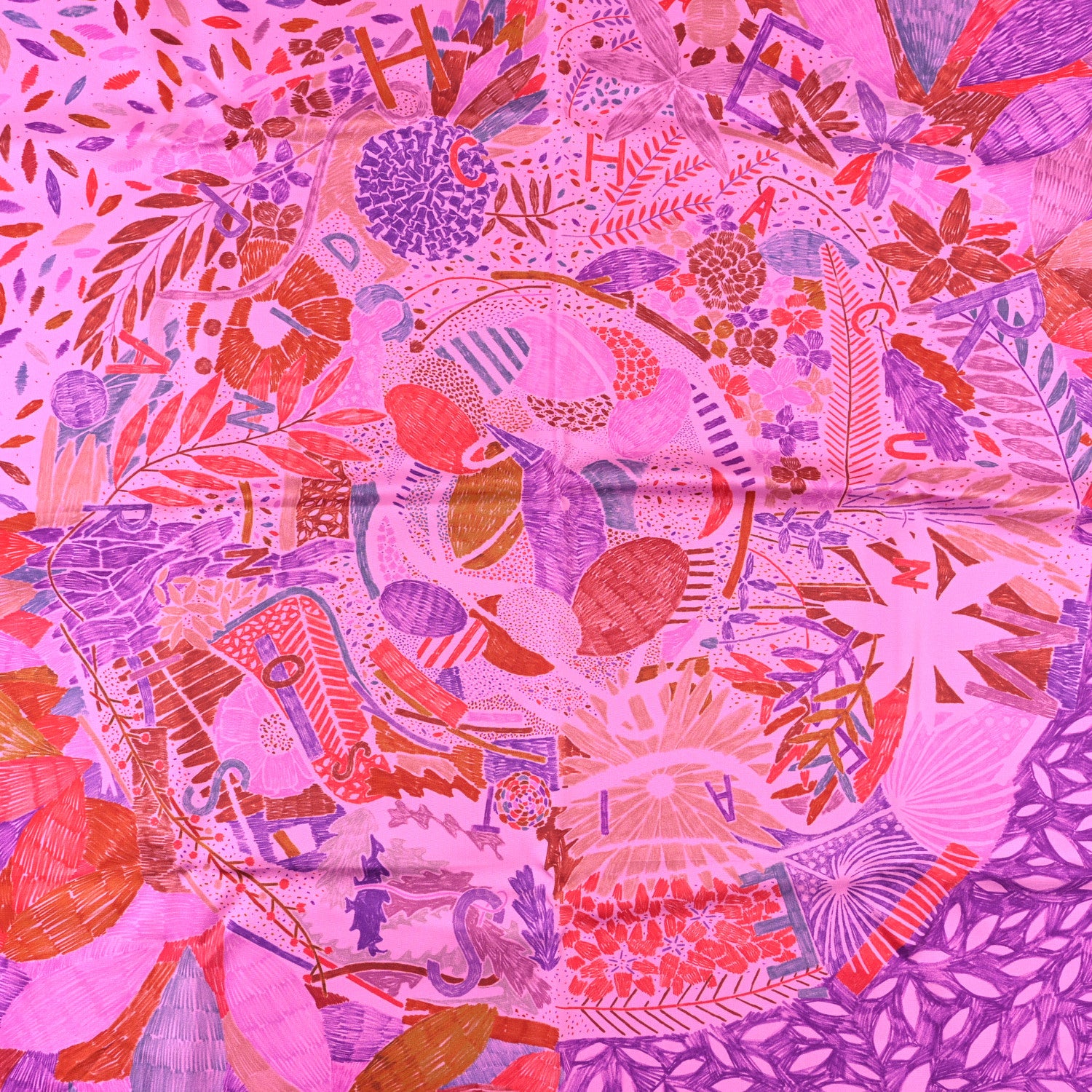 Hermes Silk Chacun Fait Son Nid Scarf 90 Cyclamen Violet Rouge 2 of 4
