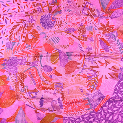 Hermes Silk Chacun Fait Son Nid Scarf 90 Cyclamen Violet Rouge 2 of 4