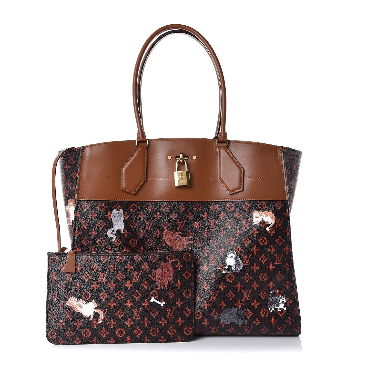 Louis Vuitton Calfskin Catogram City Steamer Cabas XXL Orange Marron 1 of 8