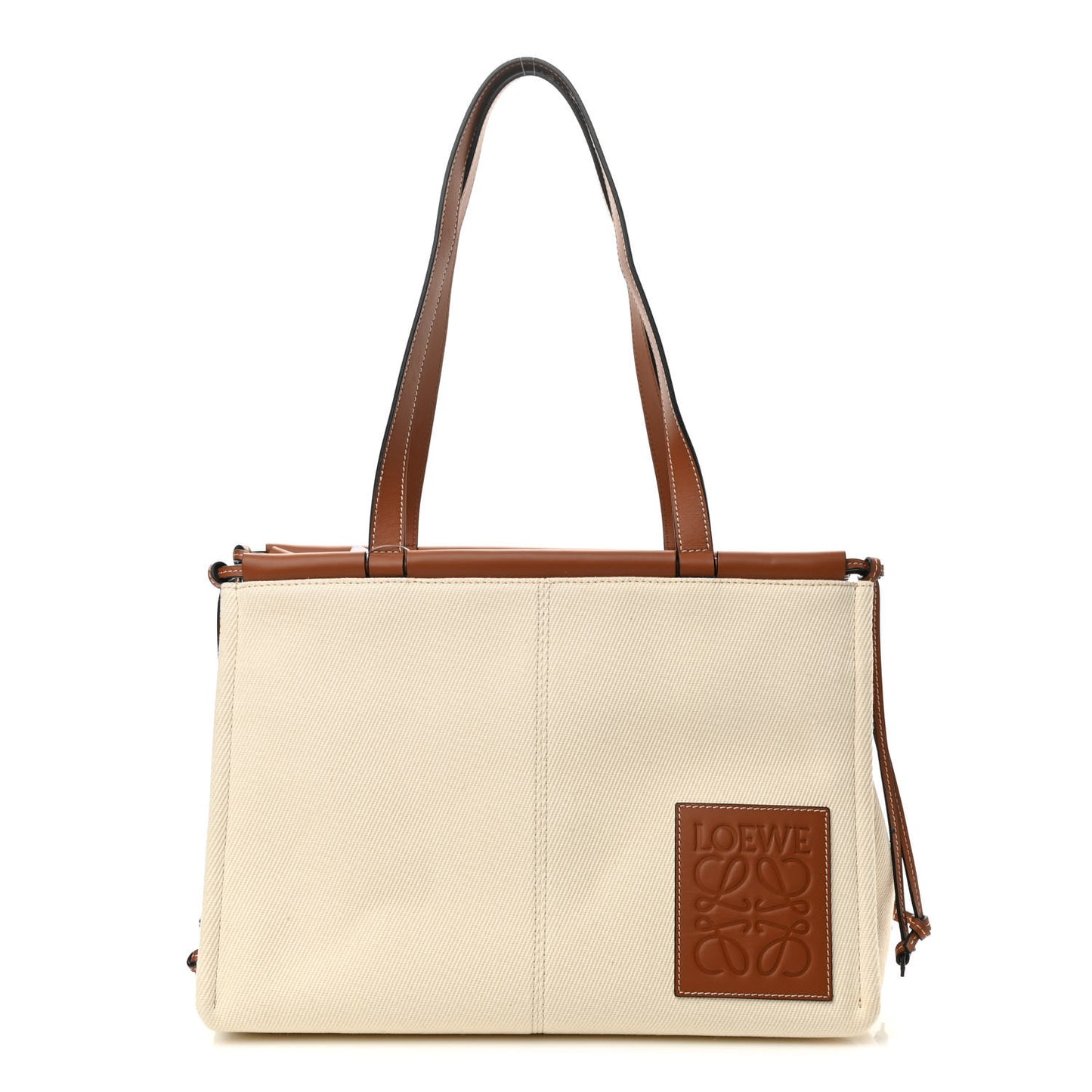 Canvas Calfskin Cushion Tote Beige