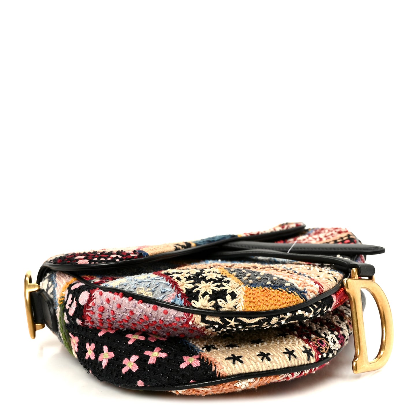 Canvas Embroidered Peace and Love Medium Saddle Bag Multicolor