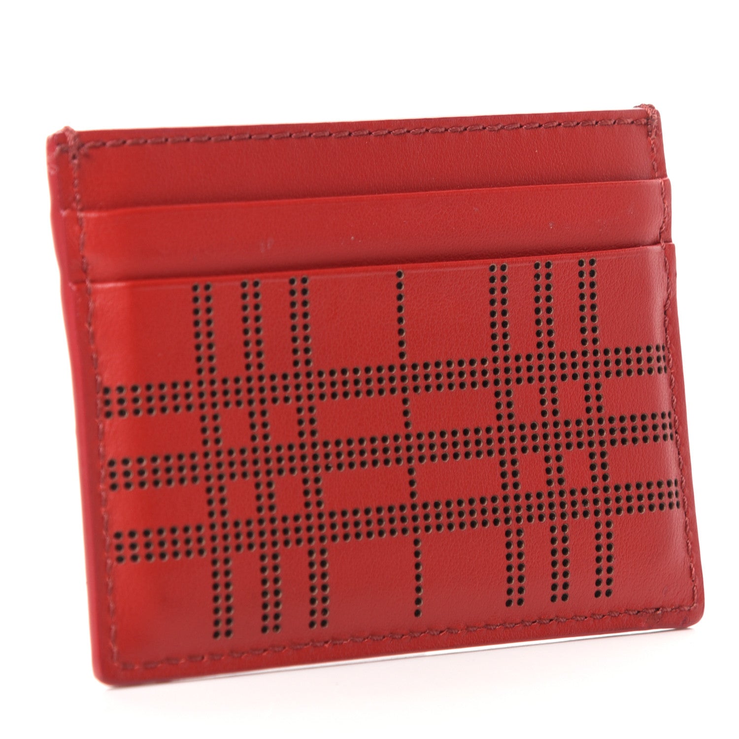 Burberry Calfskin Perforated Check Sandon Card Case Red 3 of 7