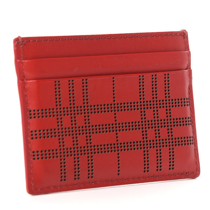Burberry Calfskin Perforated Check Sandon Card Case Red 3 of 7