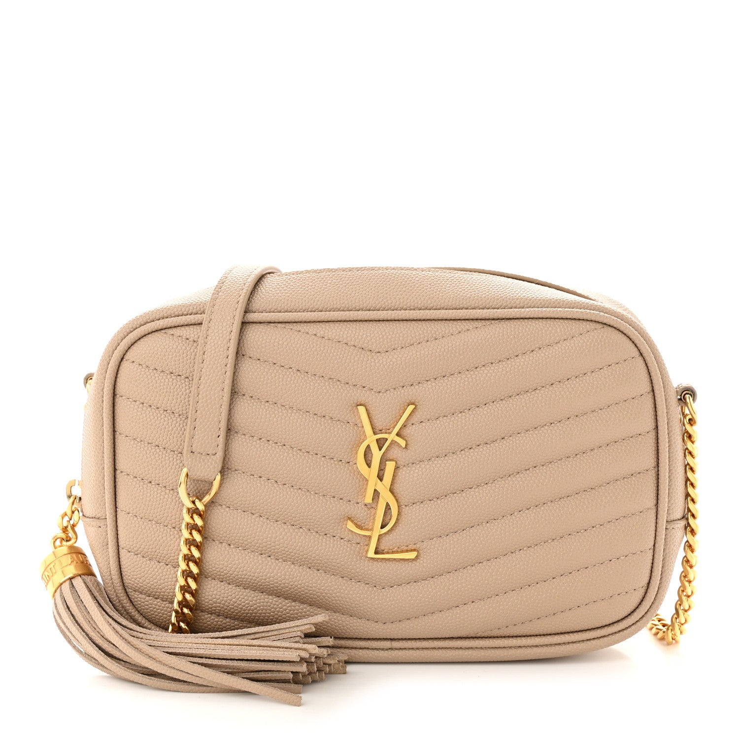 Saint Laurent Grain De Poudre Matelasse Monogram Mini Lou Camera Bag Dark Beige 1 of 11