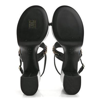 Chanel Lambskin Chain Platform Sandals 40 Black 6 of 10