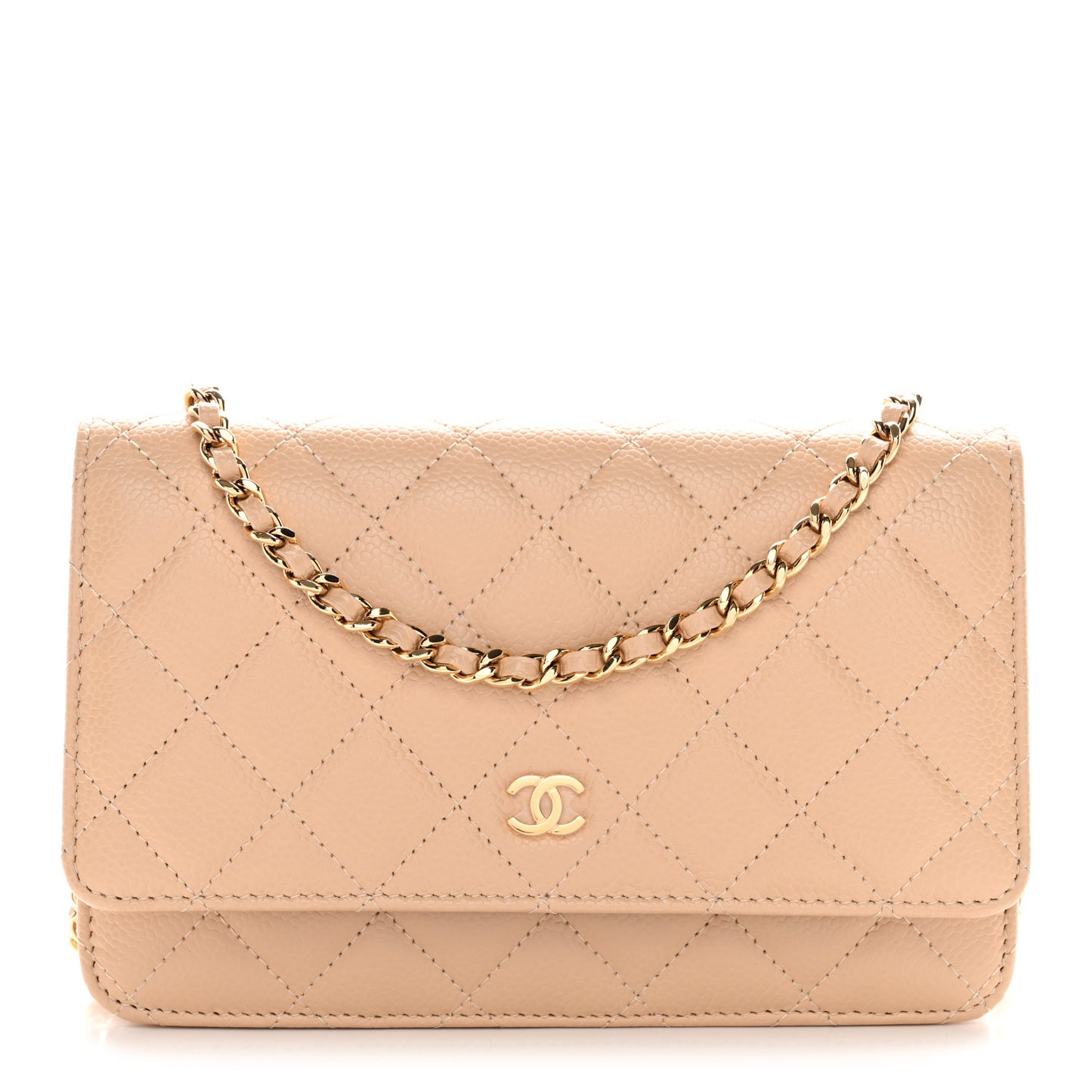 Caviar Quilted Wallet on Chain WOC Beige