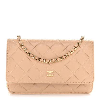 Chanel Caviar Quilted Wallet on Chain WOC Beige 1 of 12