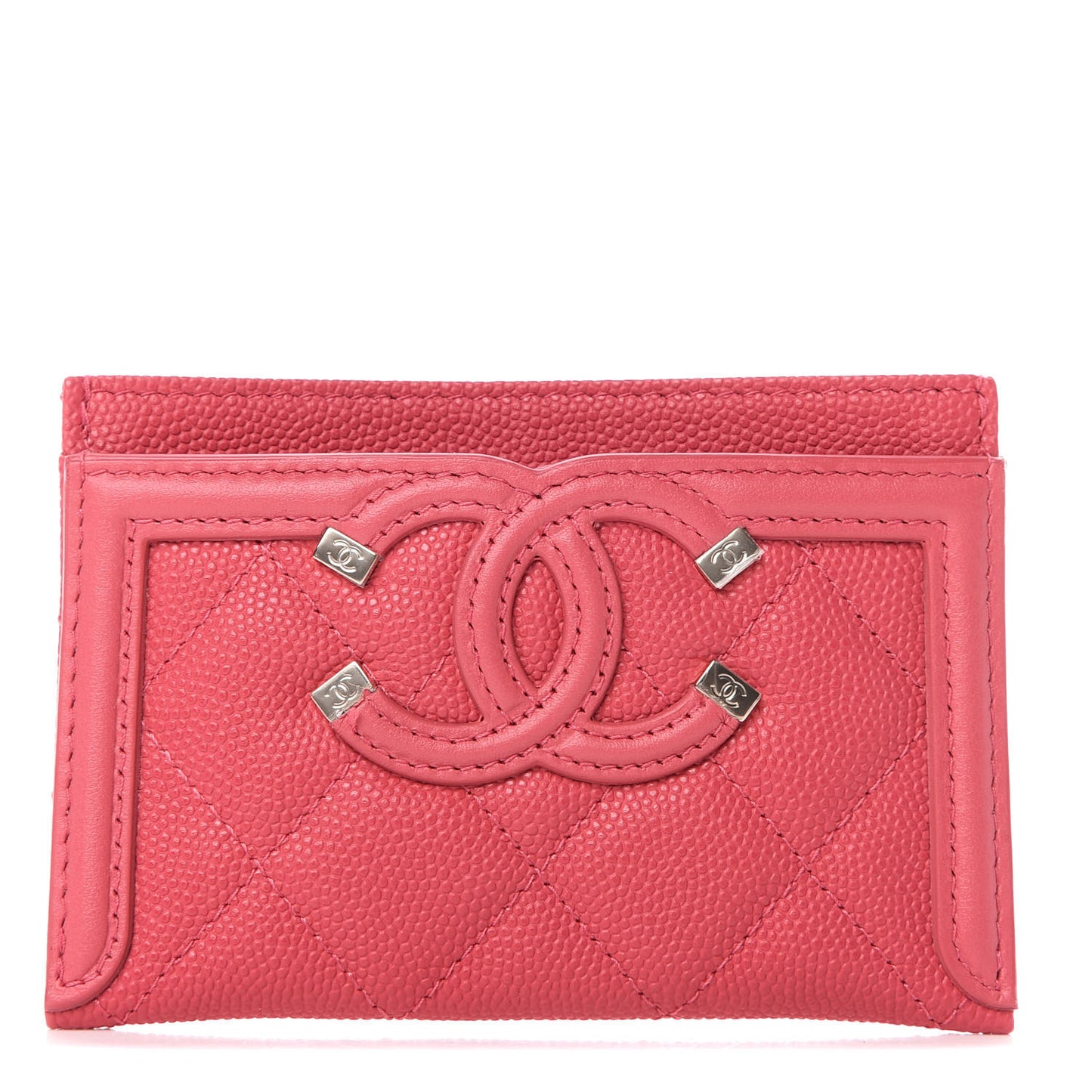 Caviar Quilted Filigree Card Holder Pink