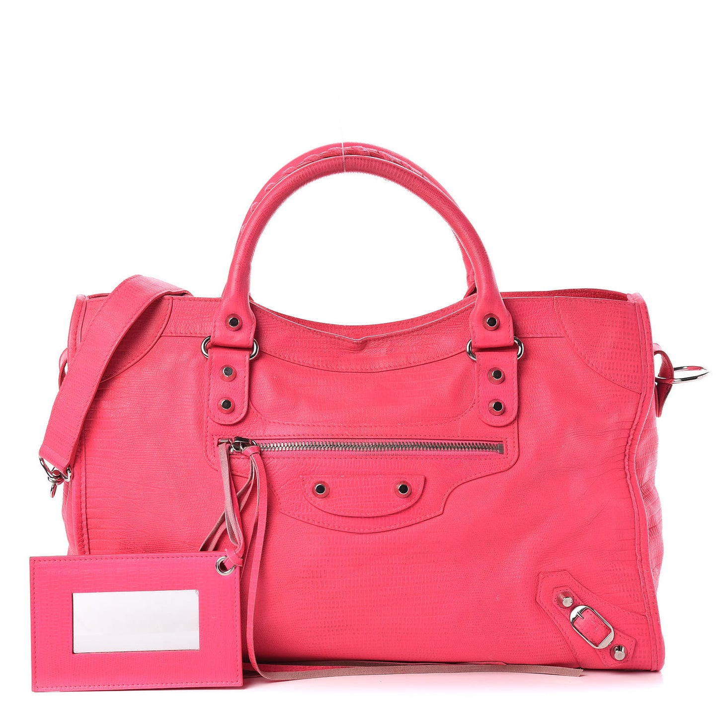 Calfskin Lizard Embossed Classic Silver Hardware City Rose Fluo