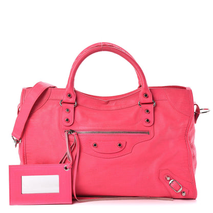 Balenciaga Calfskin Lizard Embossed Classic Silver Hardware City Rose Fluo 1 of 22