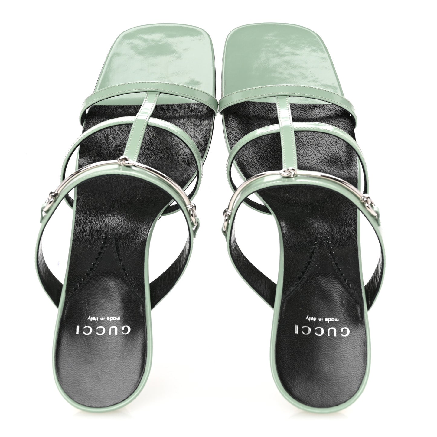 Regent Calfskin Horsebit Mid Heel Sandals 40 Mystic White 39.5 Pacific Green