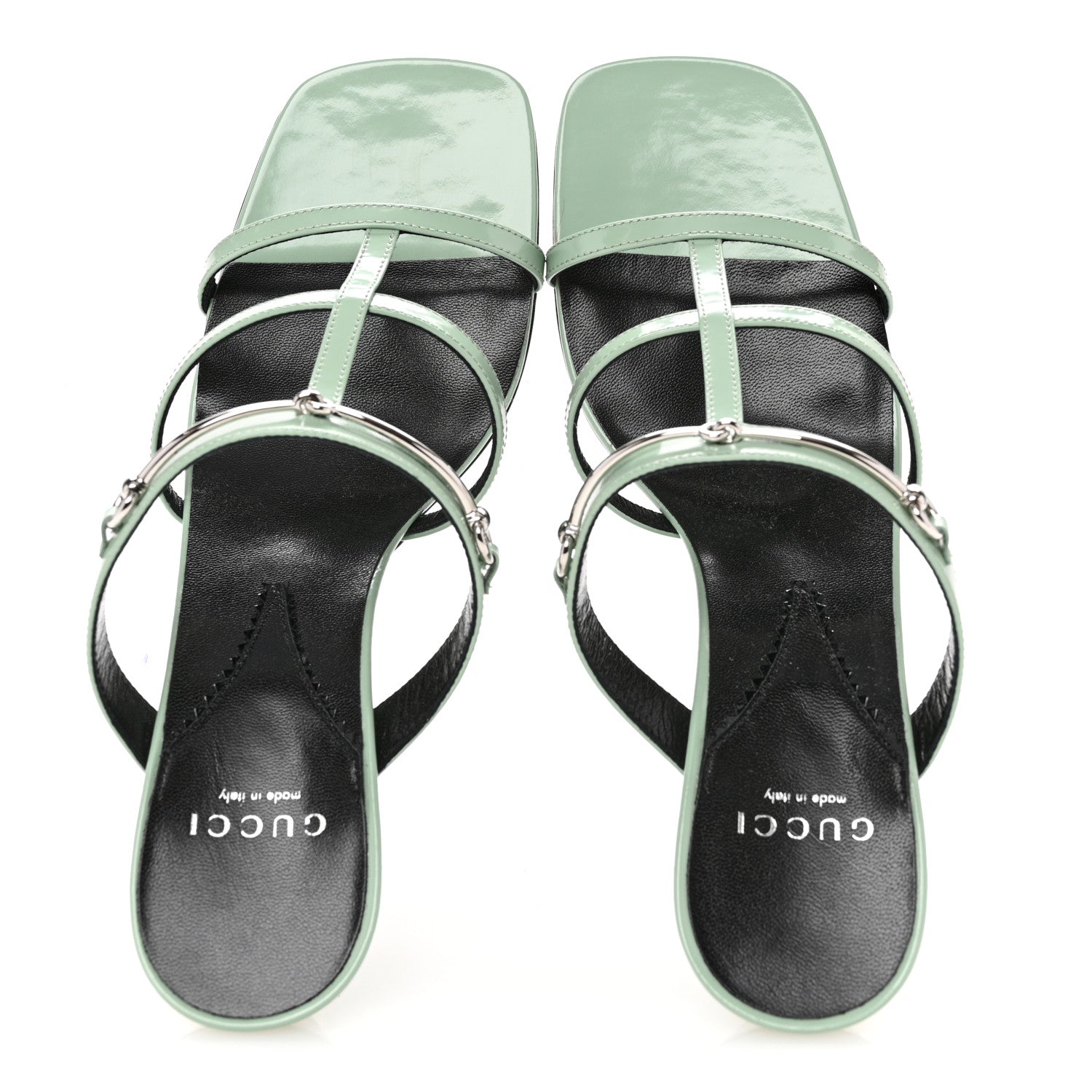 Gucci Regent Calfskin Horsebit Mid Heel Sandals 40 Mystic White 39.5 Pacific Green 2 of 10