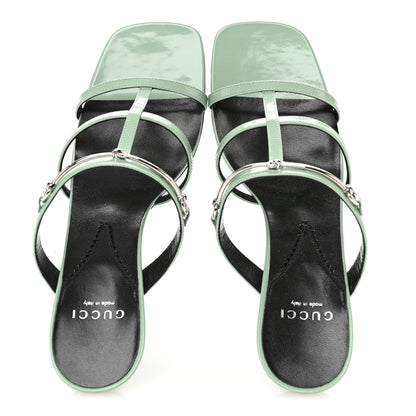 Gucci Regent Calfskin Horsebit Mid Heel Sandals 40 Mystic White 39.5 Pacific Green 2 of 10