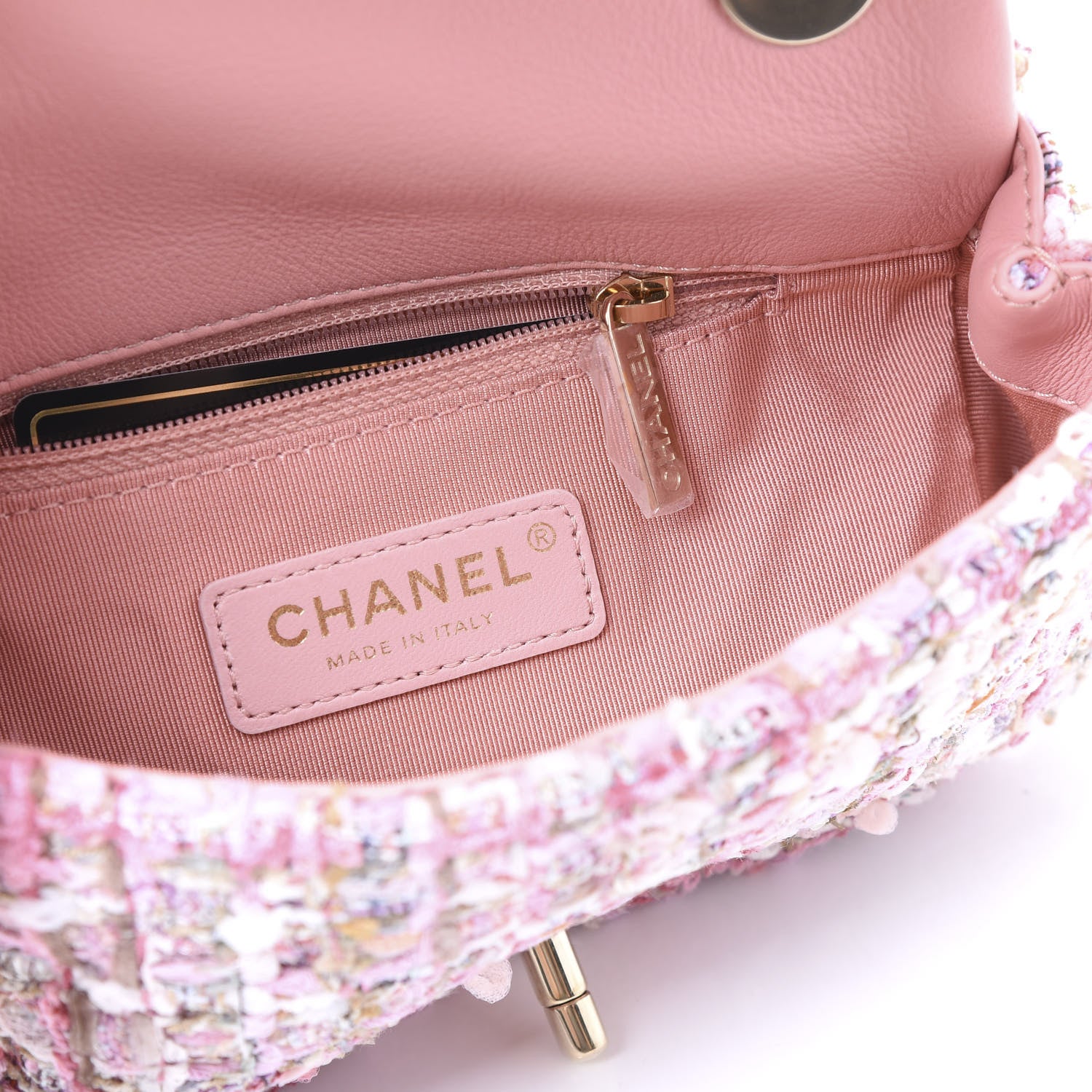 Chanel Tweed Mini Pearl Handle Flap Pink Beige Orange Ecru 5 of 9