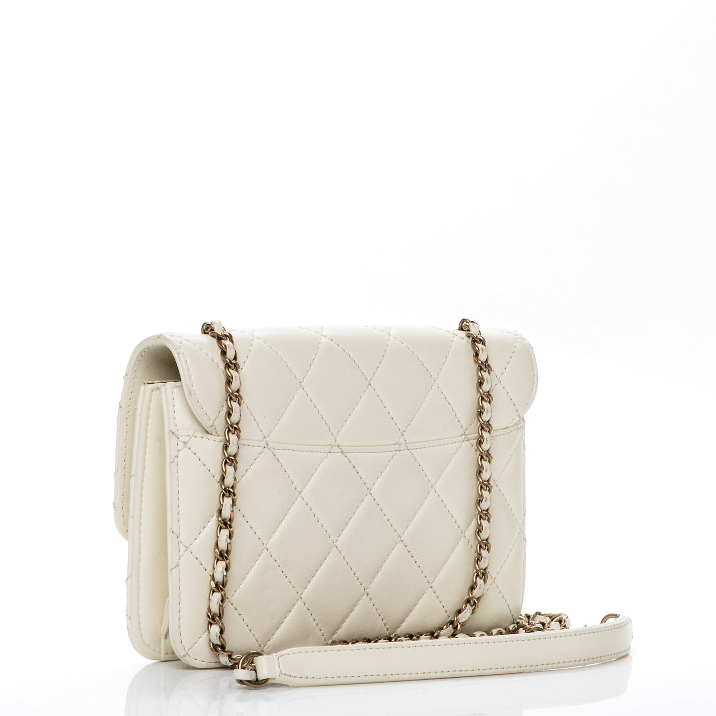 Sheepskin Quilted Mini Beauty Lock Flap White