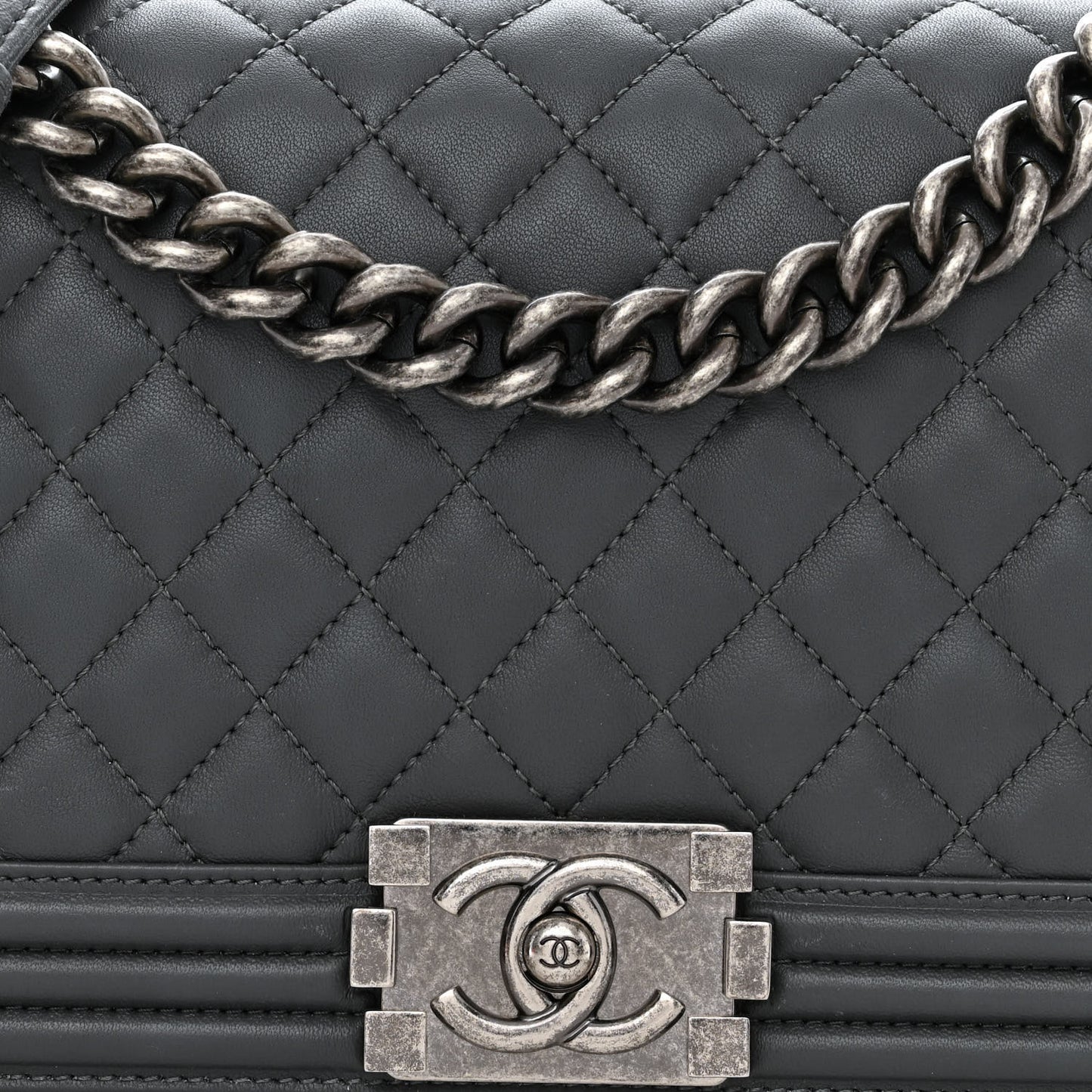 Lambskin Quilted Medium Boy Flap Dark Grey