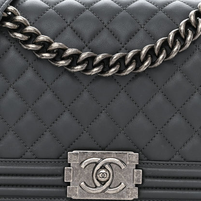 Chanel Lambskin Quilted Medium Boy Flap Dark Grey 8 of 10