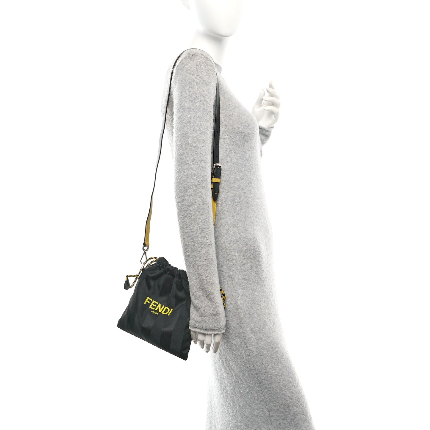 Recycled Nylon Vitello Grace Light Pequin Small Saint Fendi Roma Drawstring Pouch Black Sunflower