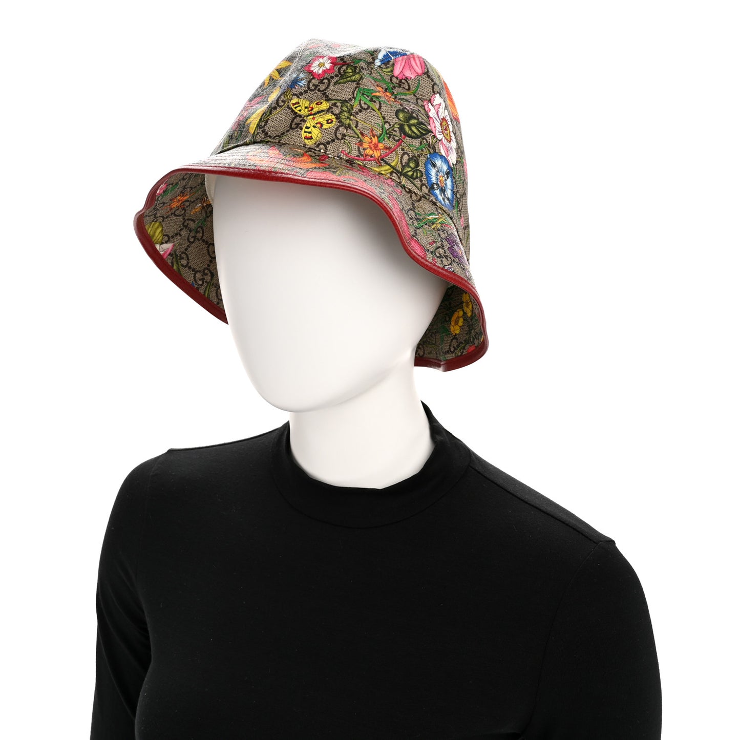 GG Supreme Monogram Flora Fedora Hat L Red