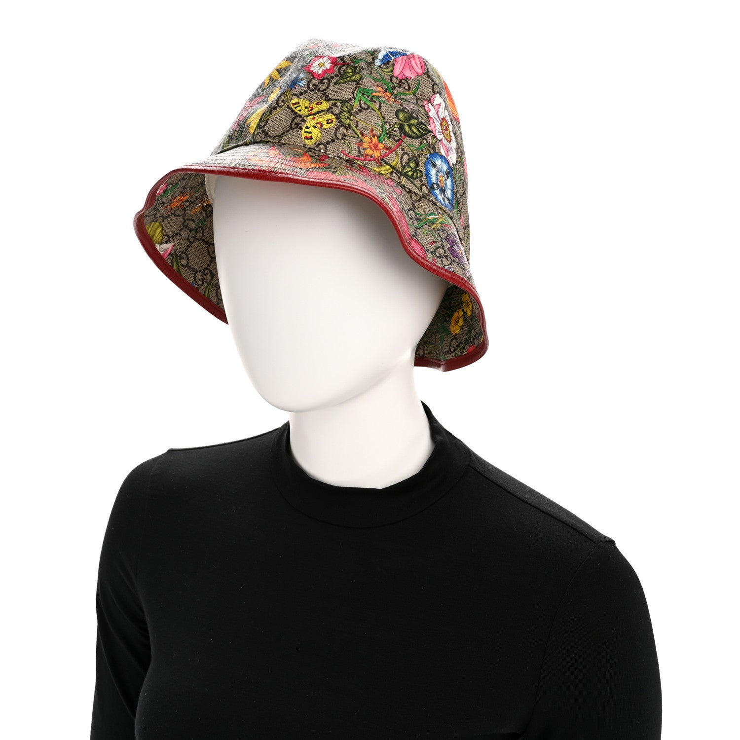 Gucci GG Supreme Monogram Flora Fedora Hat L Red 2 of 9