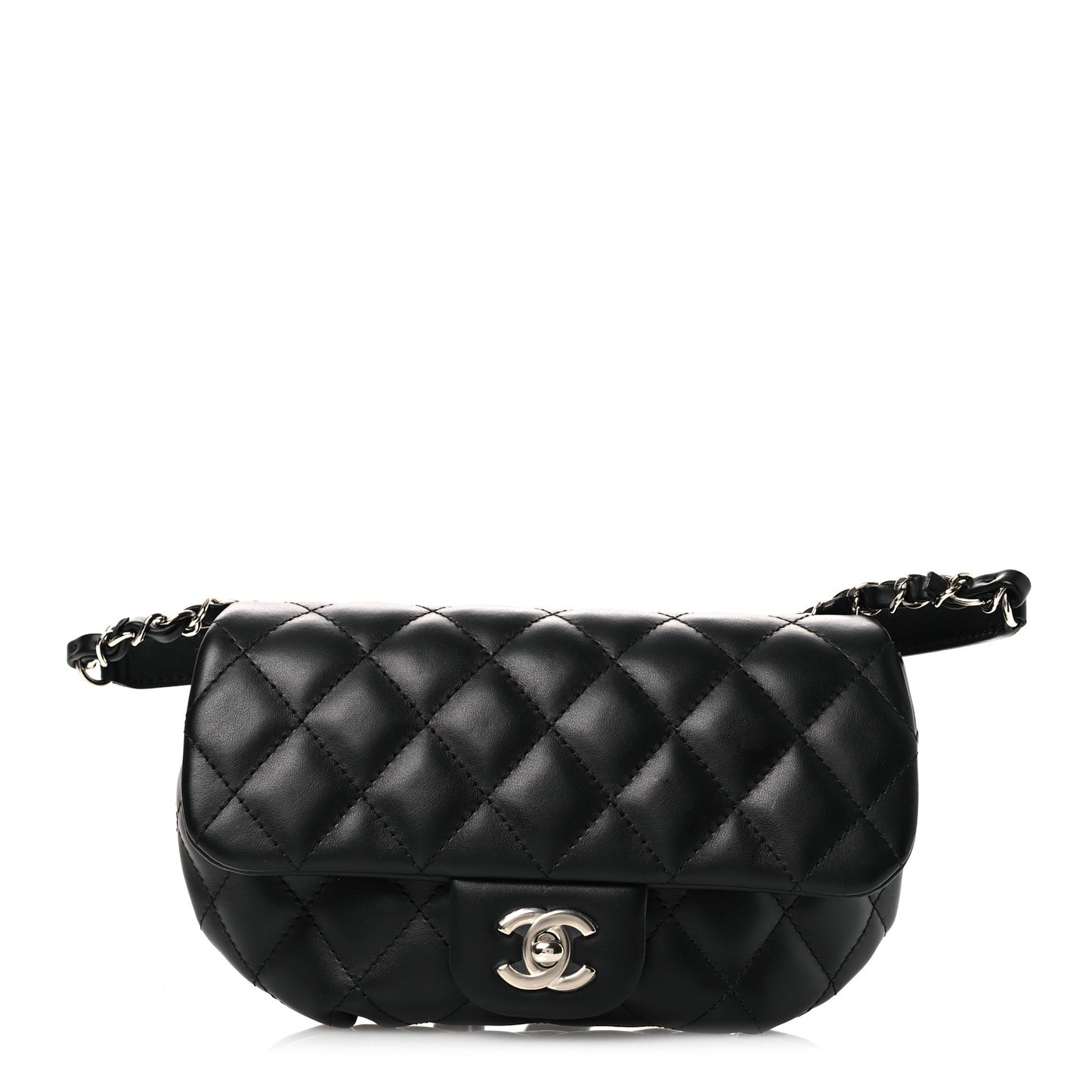 Calfskin Quilted CC Uniform Flap Belt Bag Black