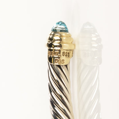 David Yurman Sterling Silver 14K Yellow Gold Blue Topaz 5mm Cable Classics Petite Color Bracelet 6 of 6