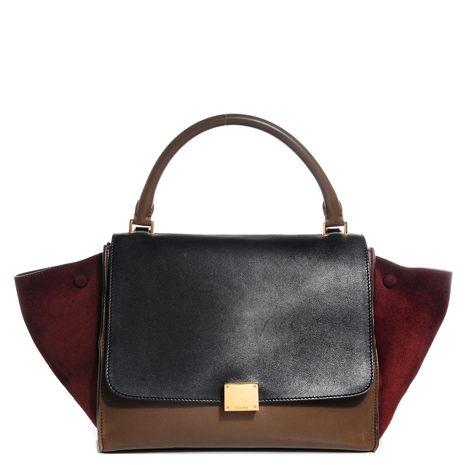 Celine Calfskin and Suede Medium Tri-Color Trapeze Khaki 1 of 8