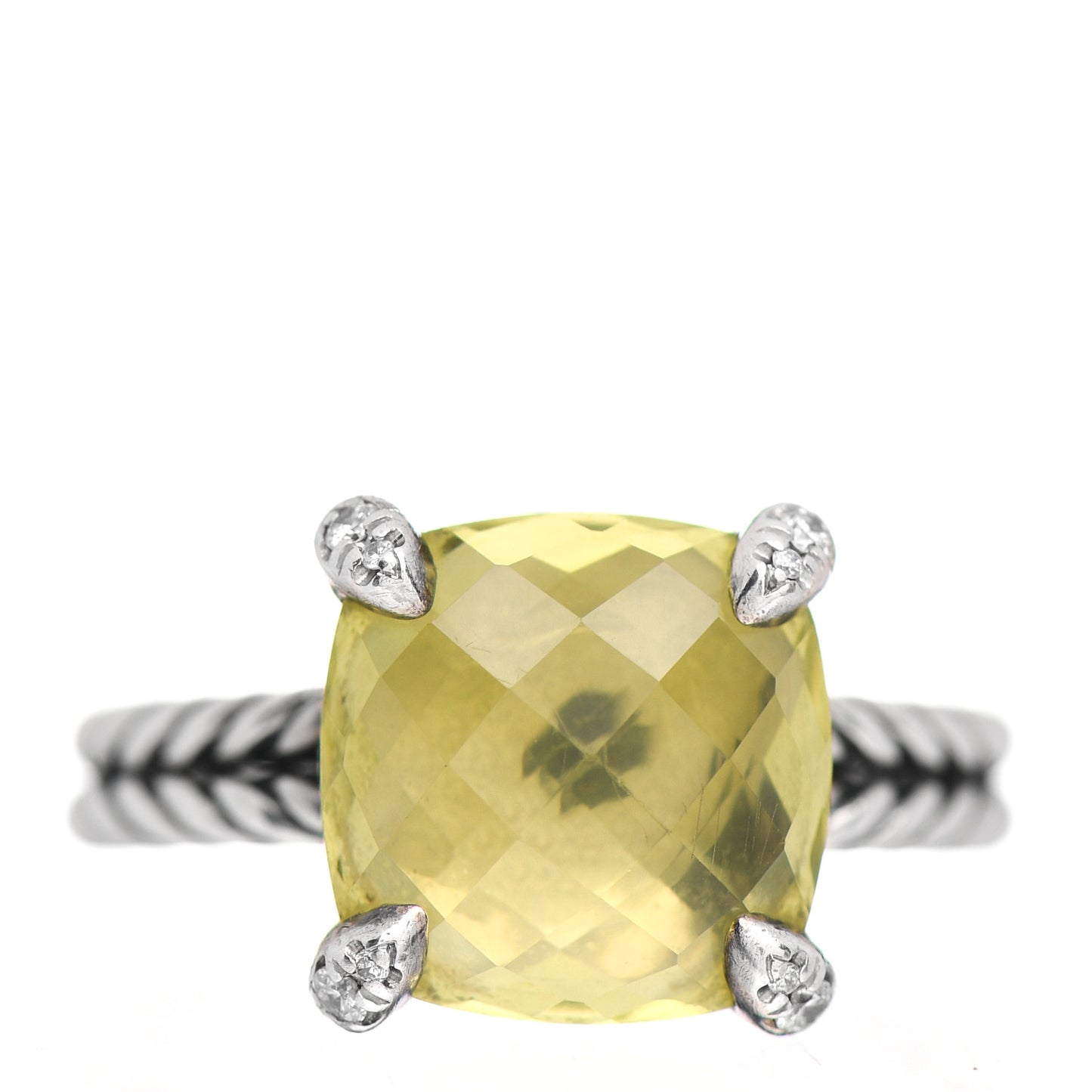 Sterling Silver Diamond Lemon Citrine 11mm Chatelaine Ring 54 7
