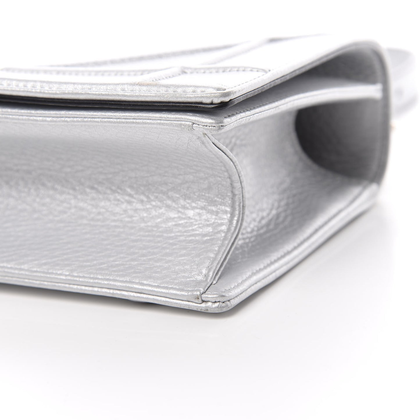 Metallic Grained Calfskin Medium Diorama Flap Bag Silver