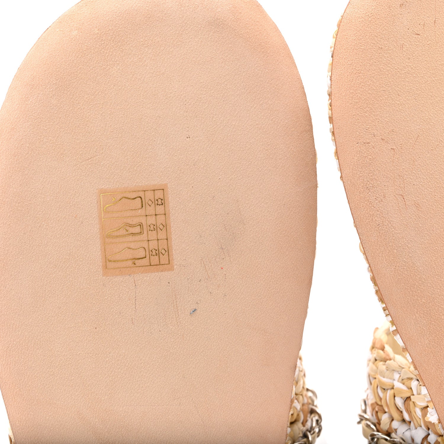 Chanel Raffia Lambskin Woven Chain CC Toe Ring Sandals 40 Beige White 10 of 10