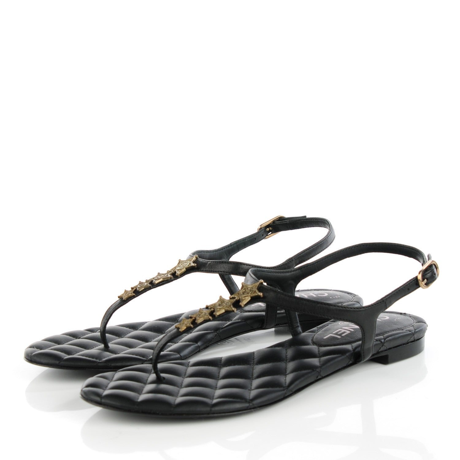 Chanel Calfskin Paris Dallas Quilted Star CC Thong Sandals Black 37.5 3 of 8