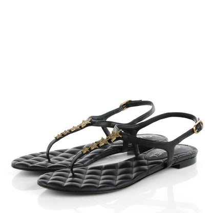 Chanel Calfskin Paris Dallas Quilted Star CC Thong Sandals Black 37.5 3 of 8