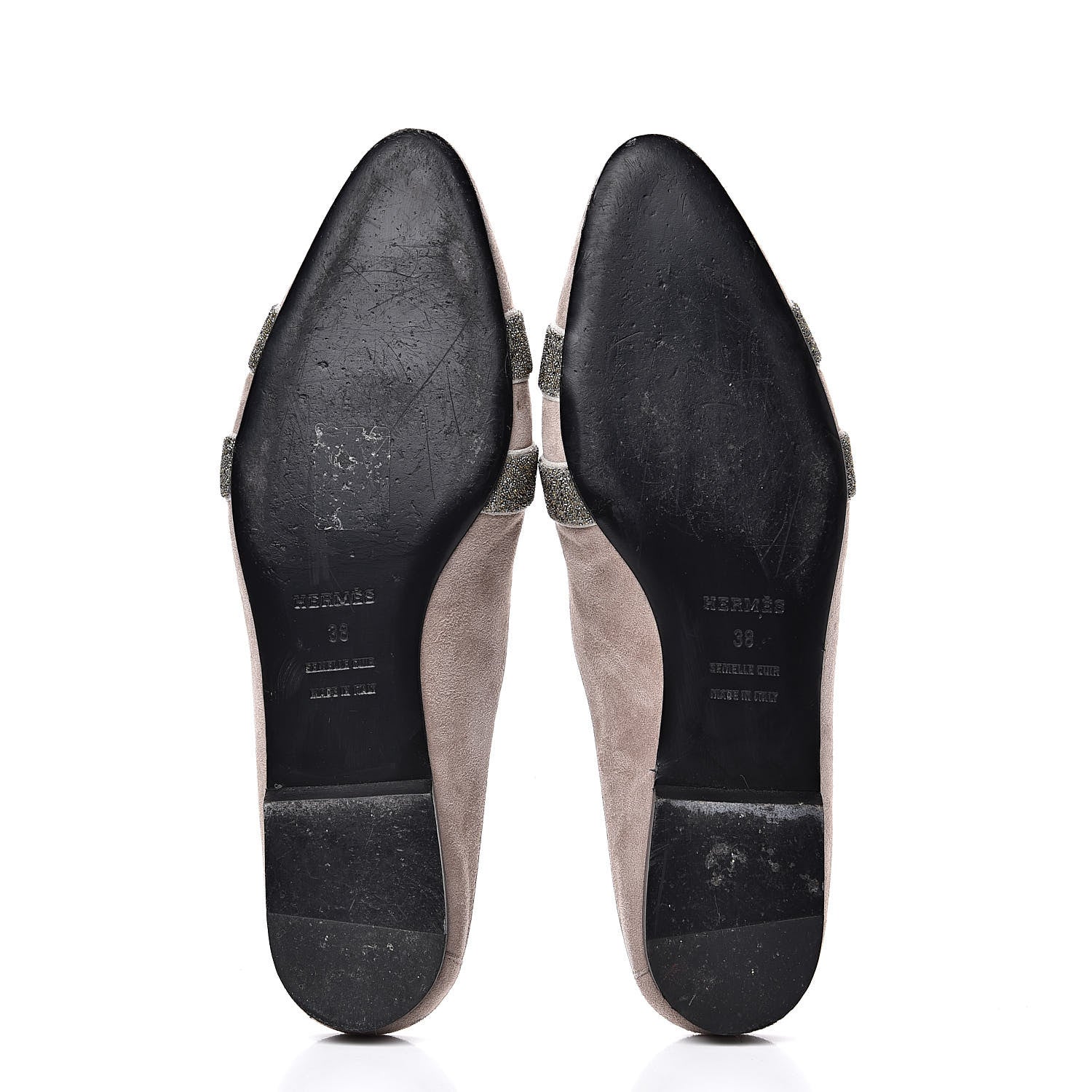 Hermes Suede Goatskin Crystal Roxane Mules 38 Champagne Rose Grey 6 of 12