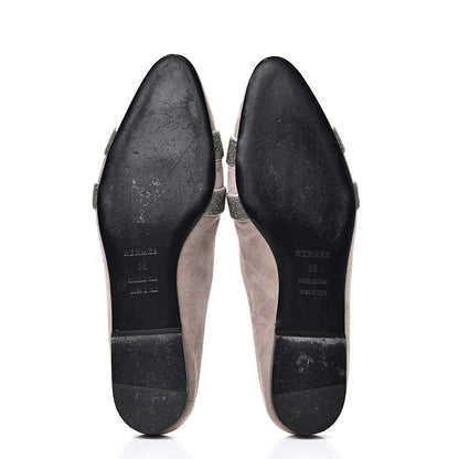 Hermes Suede Goatskin Crystal Roxane Mules 38 Champagne Rose Grey 6 of 12