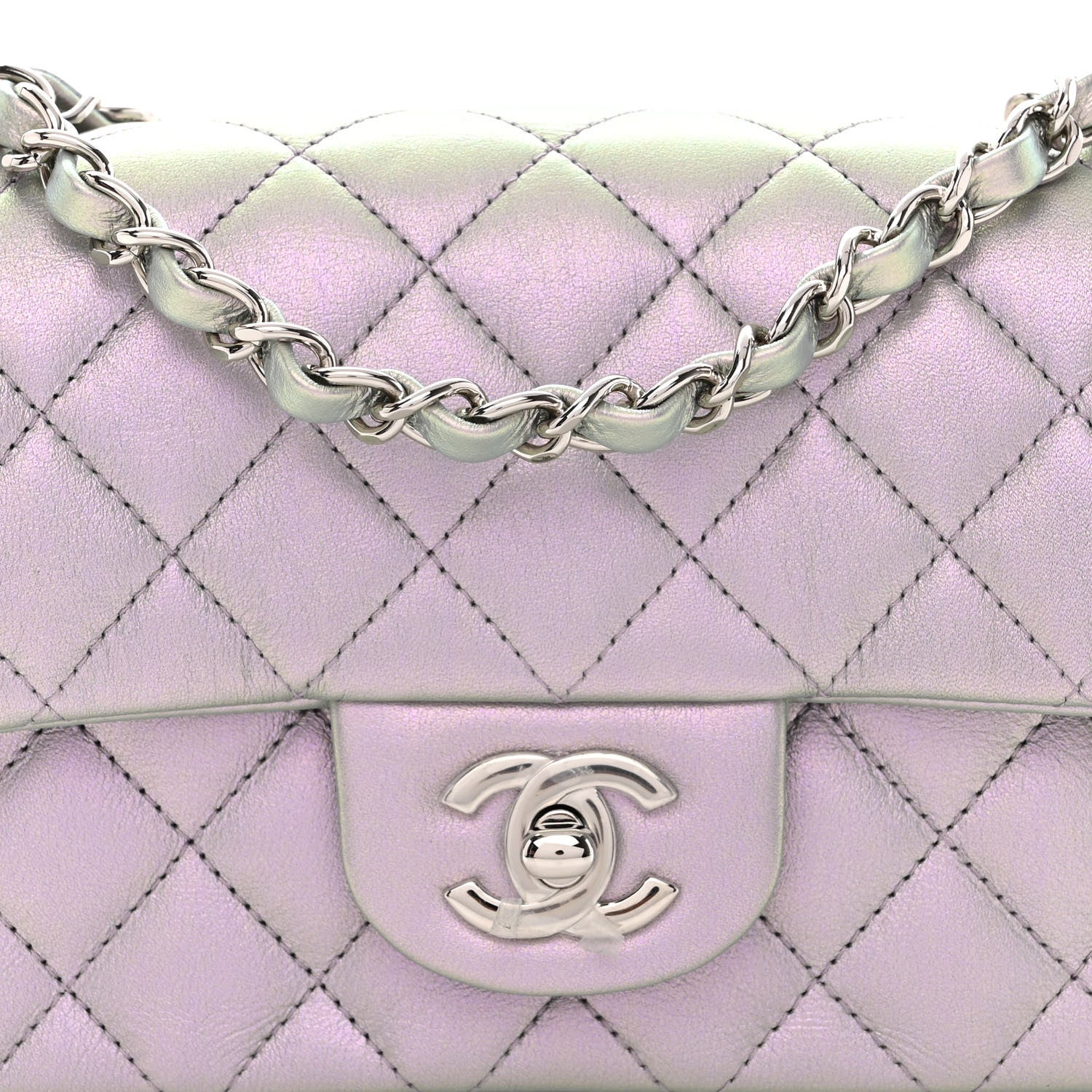 Chanel Iridescent Calfskin Quilted Mini Rectangular Flap Light Purple 8 of 10