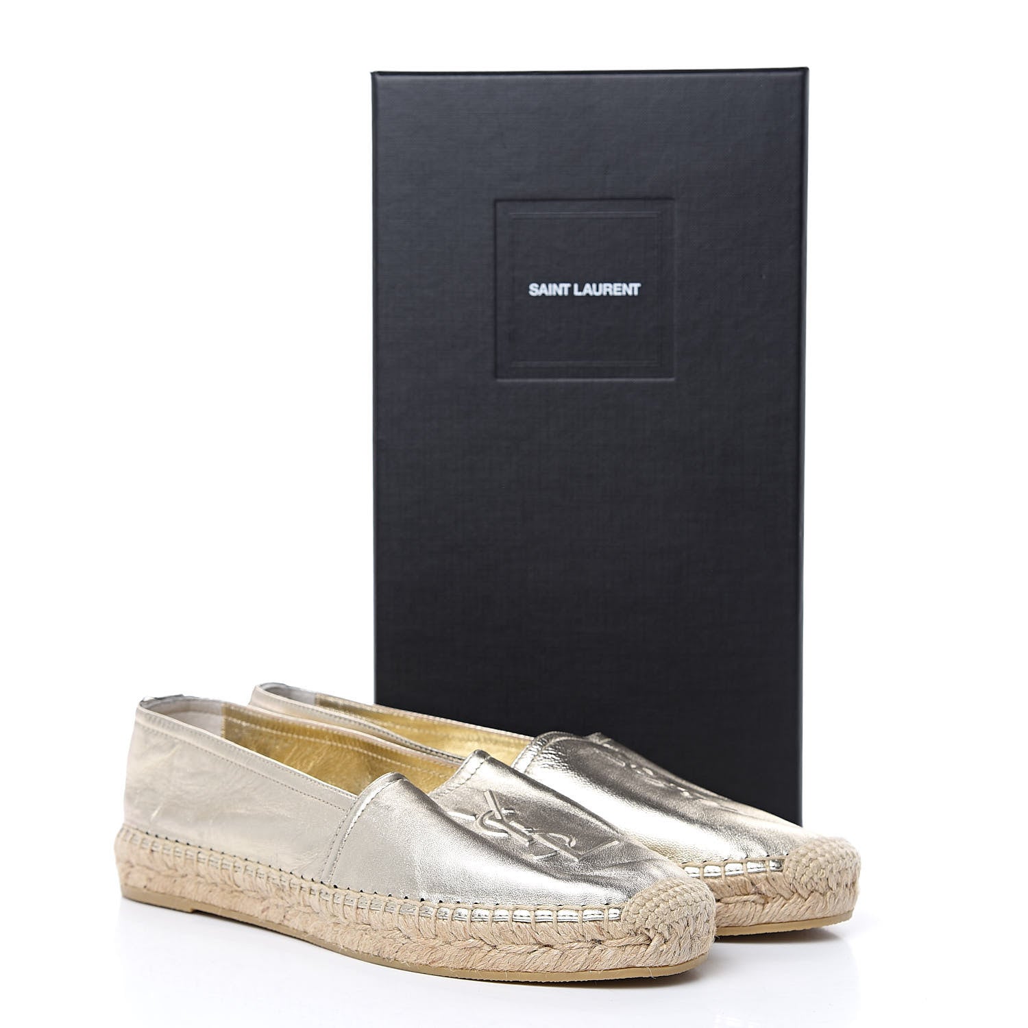 Saint Laurent Metallic Lambskin Monogram Espadrilles 38 Platino 9 of 9