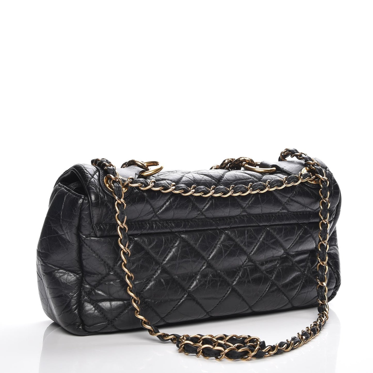 Aged Calfskin Quilted Small Pondichery Flap Black