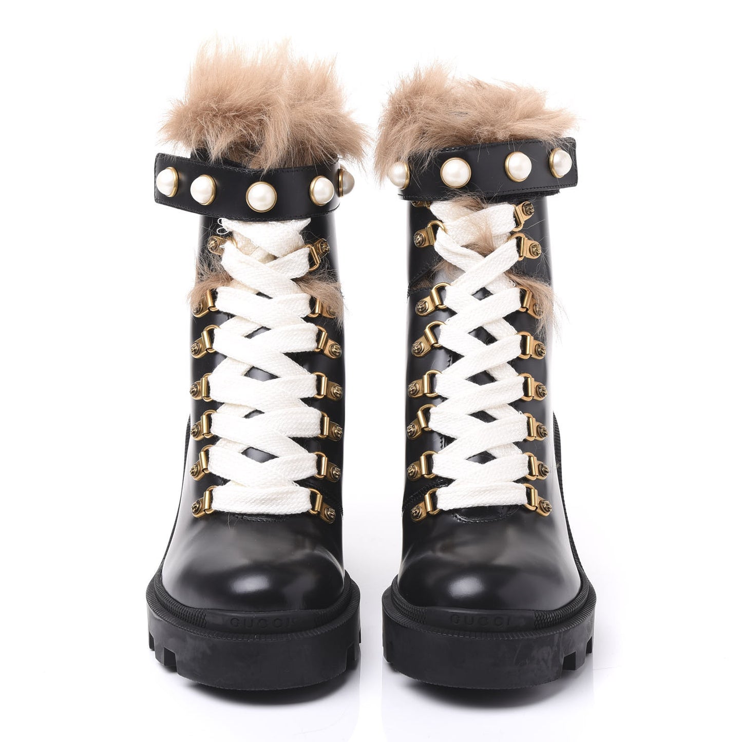 Magnum Calfskin Fur Pearl Lace Up Combat Ankle Boots 37 Black Naturale