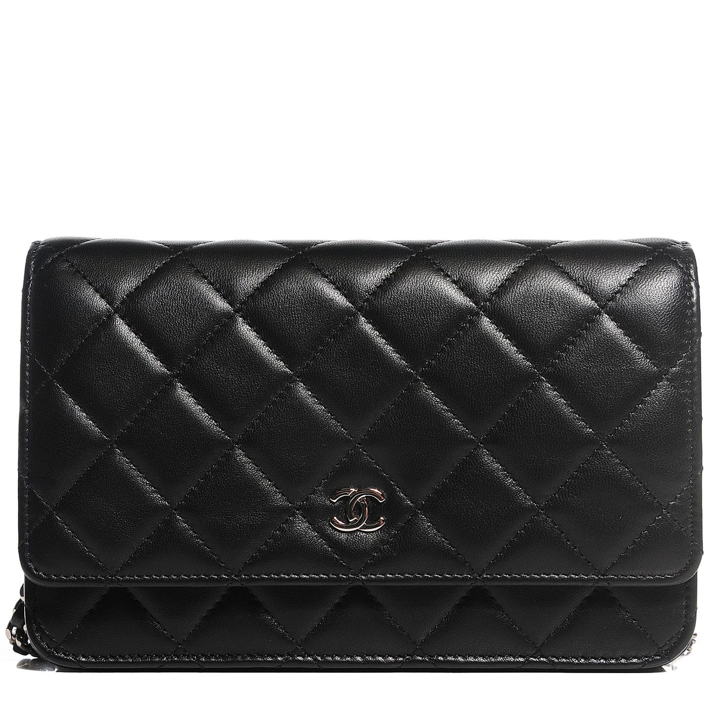 Lambskin Quilted Wallet on Chain WOC Black