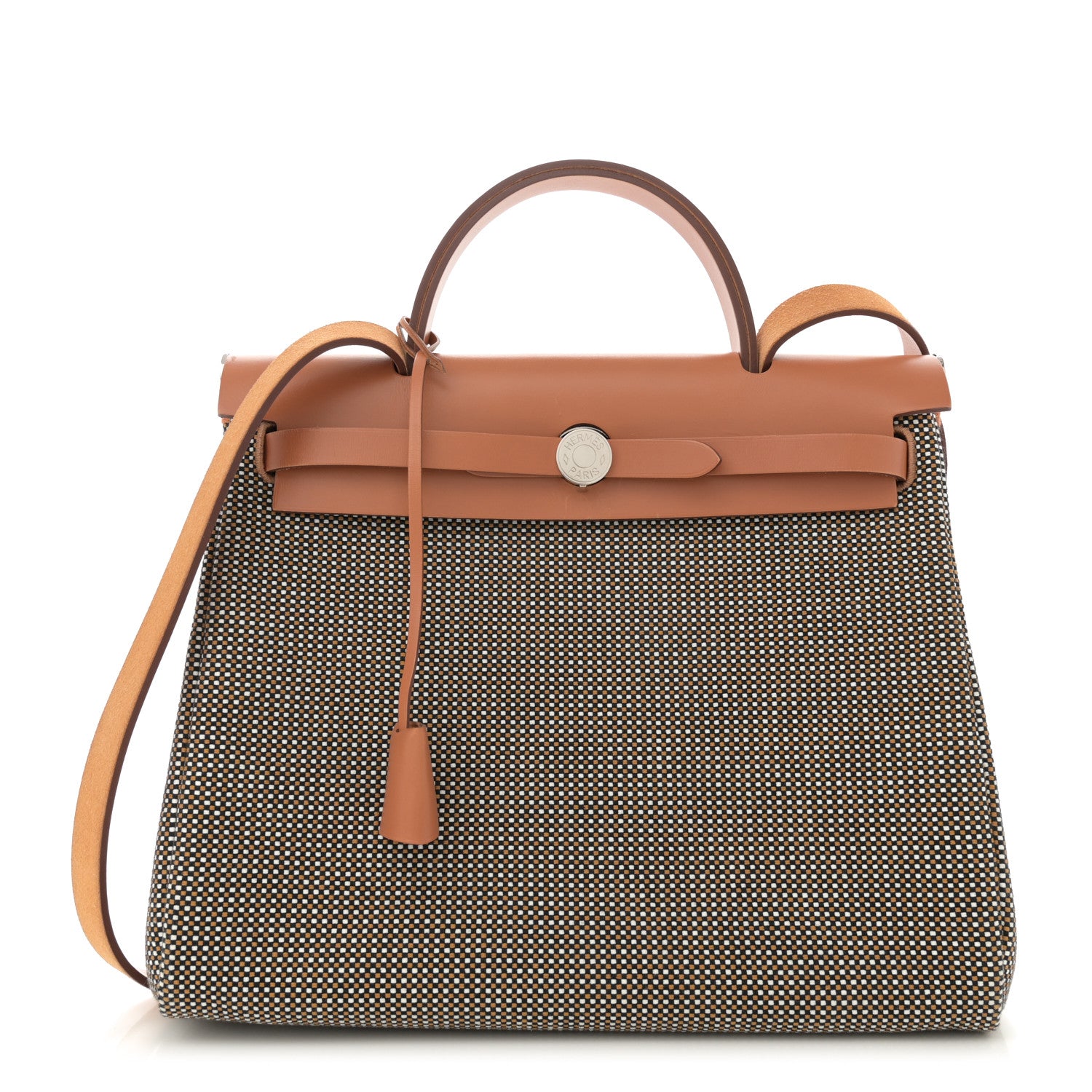 Hermes Toile Quadrille Vache Hunter Herbag Zip Retourne 31 PM Black White Desert Natural 1 of 14