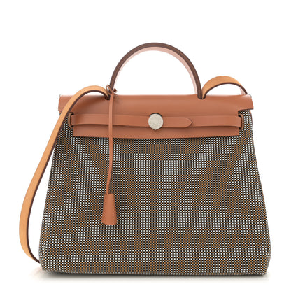 Hermes Toile Quadrille Vache Hunter Herbag Zip Retourne 31 PM Black White Desert Natural 1 of 14
