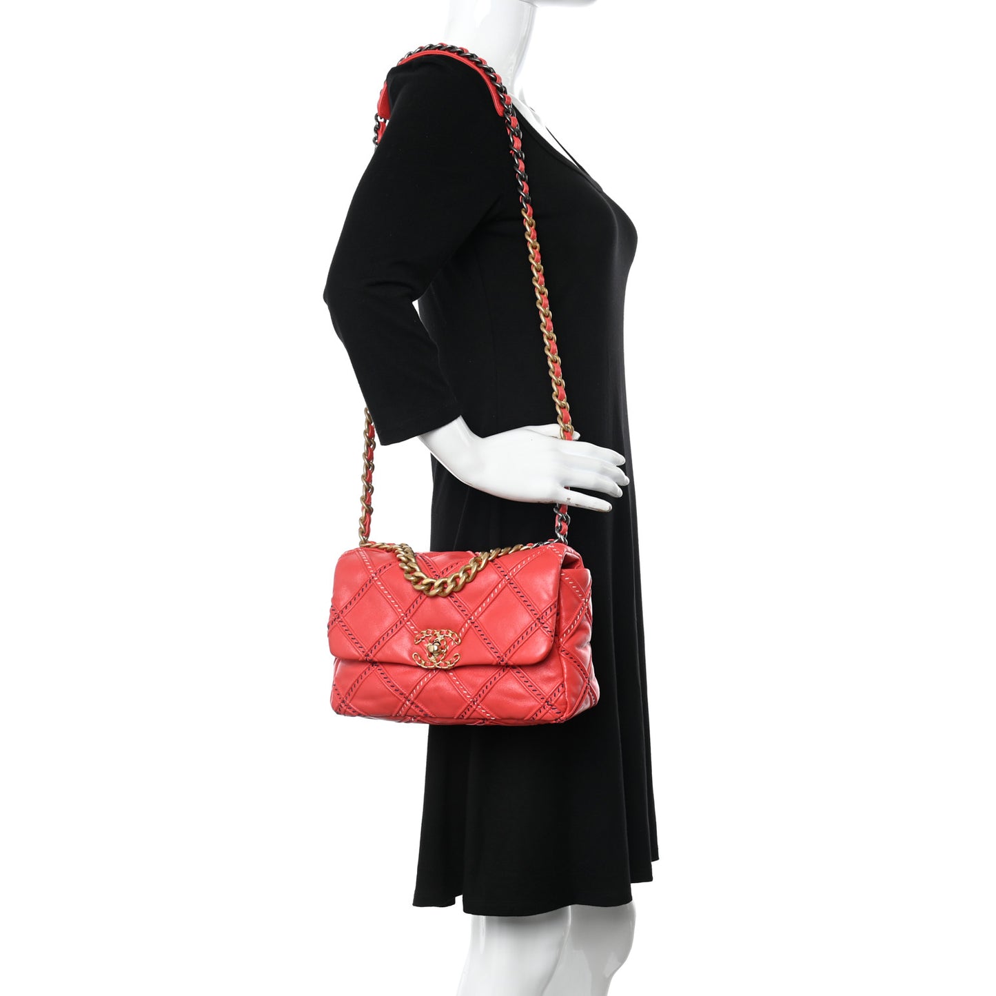 Lambskin Mixed Fibers Quilted Medium Chanel 19 Flap Coral