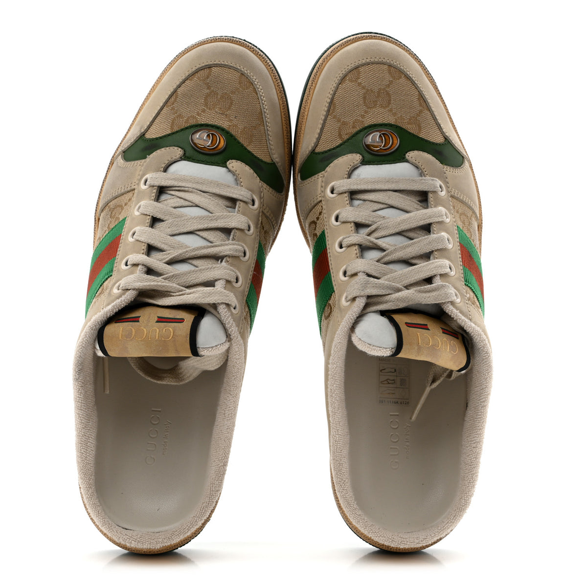 Gucci GG Monogram Nubuck Web Womens Screener Sneaker Mules 40 New Sand Dusty Milk Vintage Green 2 of 9